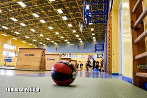 fotografia przedstawia salę gimnastyczną na pierwszym planie widać piłkę lekarską w oddali przyrządy gimnastyczne